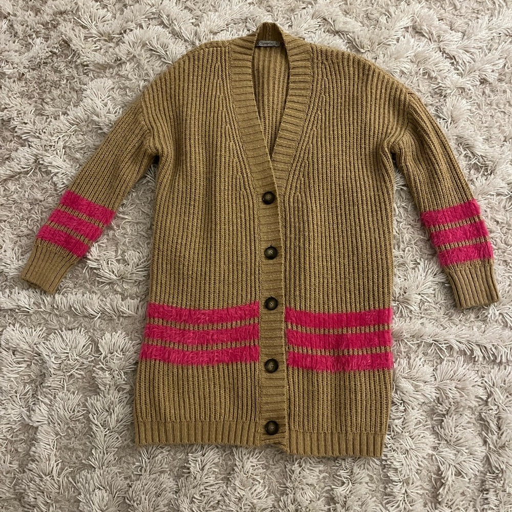 Niccolai Made in Italy Knit Tan & Pink Cardigan Sweater Size Small
